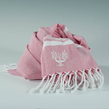 Luxury Hampton Hammam Towel, premium soft cotton, pink and white stripe, quick-drying, absorbent, handloomed in Turkey, 90x180cm by Wildash London at brixbailey.com
