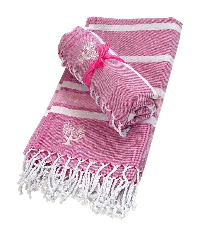 Luxury Hampton hammam towel, soft premium cotton, pink and orange stripe, quick-drying, absorbent, handloomed in Turkey, 90x180cm by Wildash London at brixbailey.com