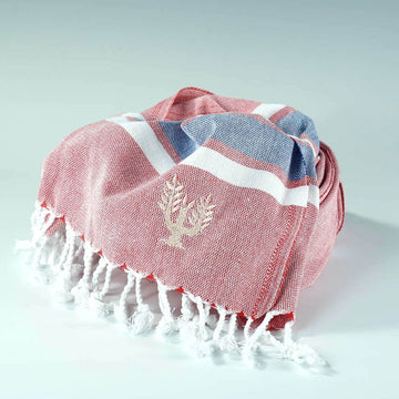 Luxury Hampton hammam towel, premium soft cotton, red white blue stripe, quick-drying, absorbent, handloomed in Turkey, yacht and sailboat favorite by Wildash London at brixbailey.com
