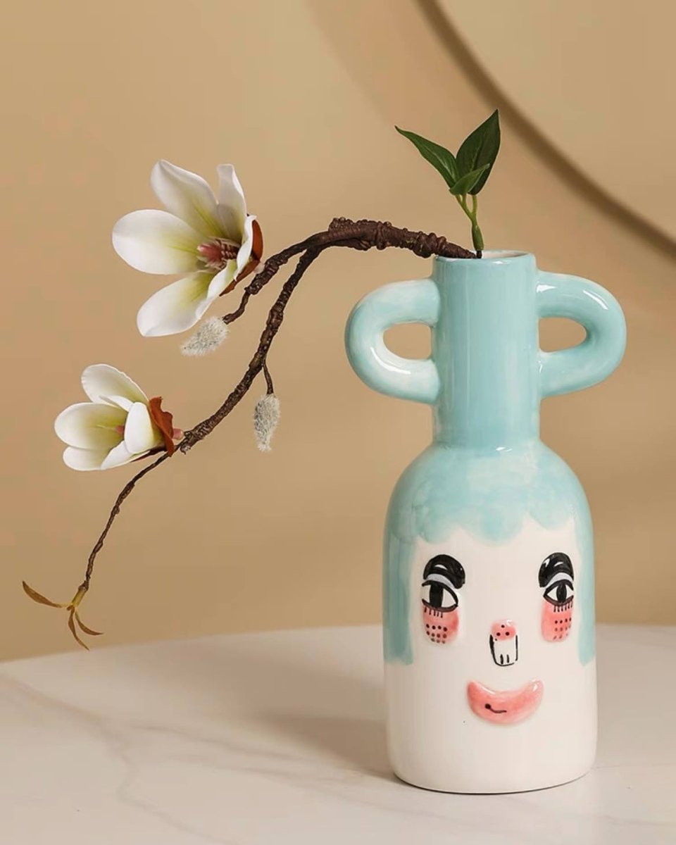 Hand Painted Dual Handle Ceramic Vases - Thumbnail 4