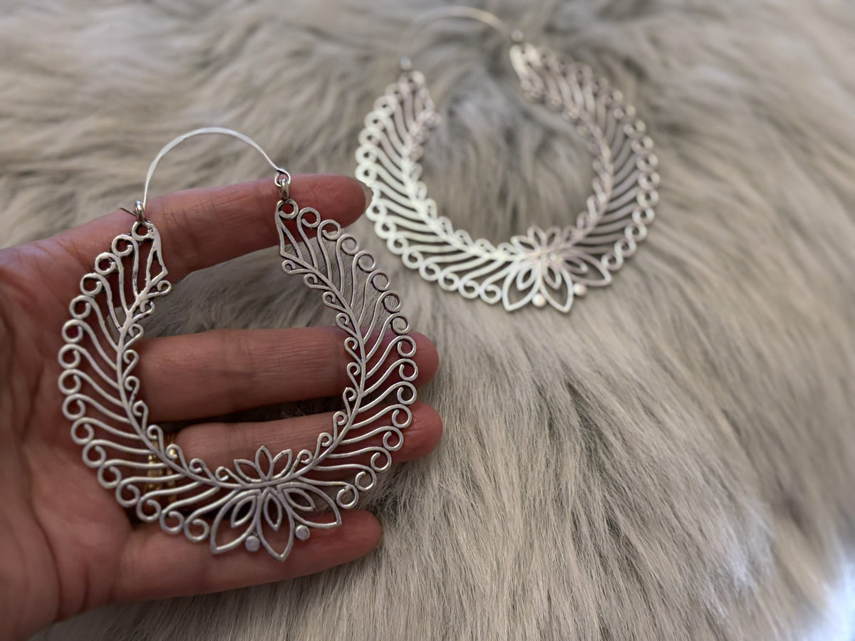 Golden/Silver Lotus Filigree Hoops
