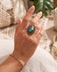 Boho Oval Gemstone Adjustable Ring – Gold/Silver Vintage Brass Statement Ring