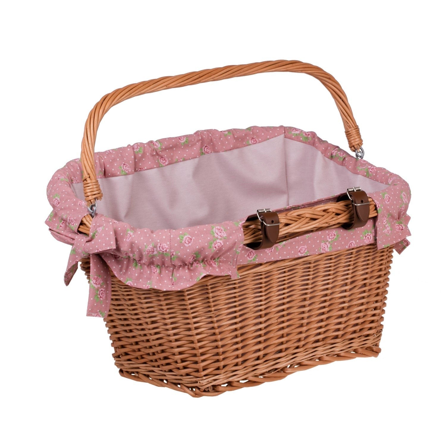 Handmade Natural Willow Bicycle Basket with Fabric Liner