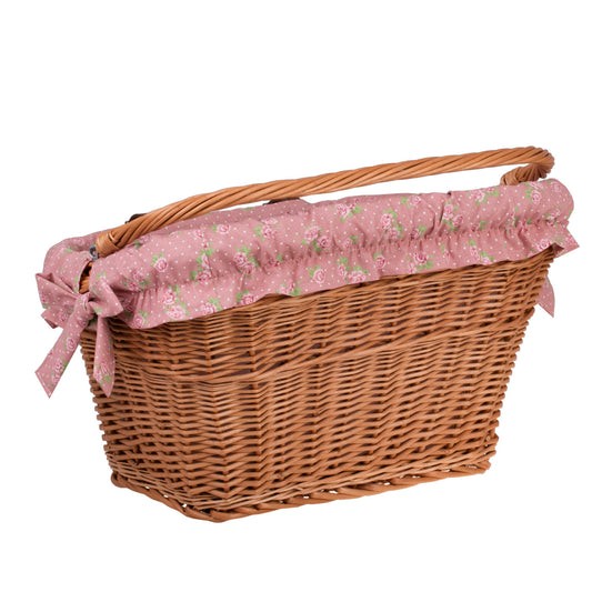 Handmade Natural Willow Bicycle Basket with Fabric Liner