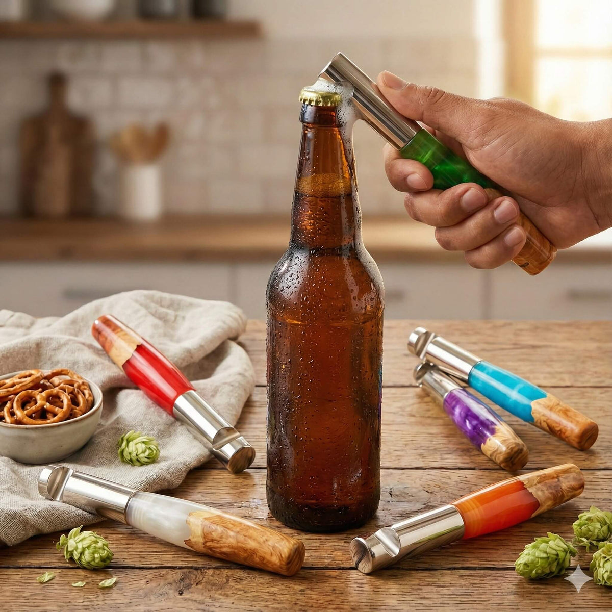 Artisan Handmade Burr Wood & Resin Bottle Opener