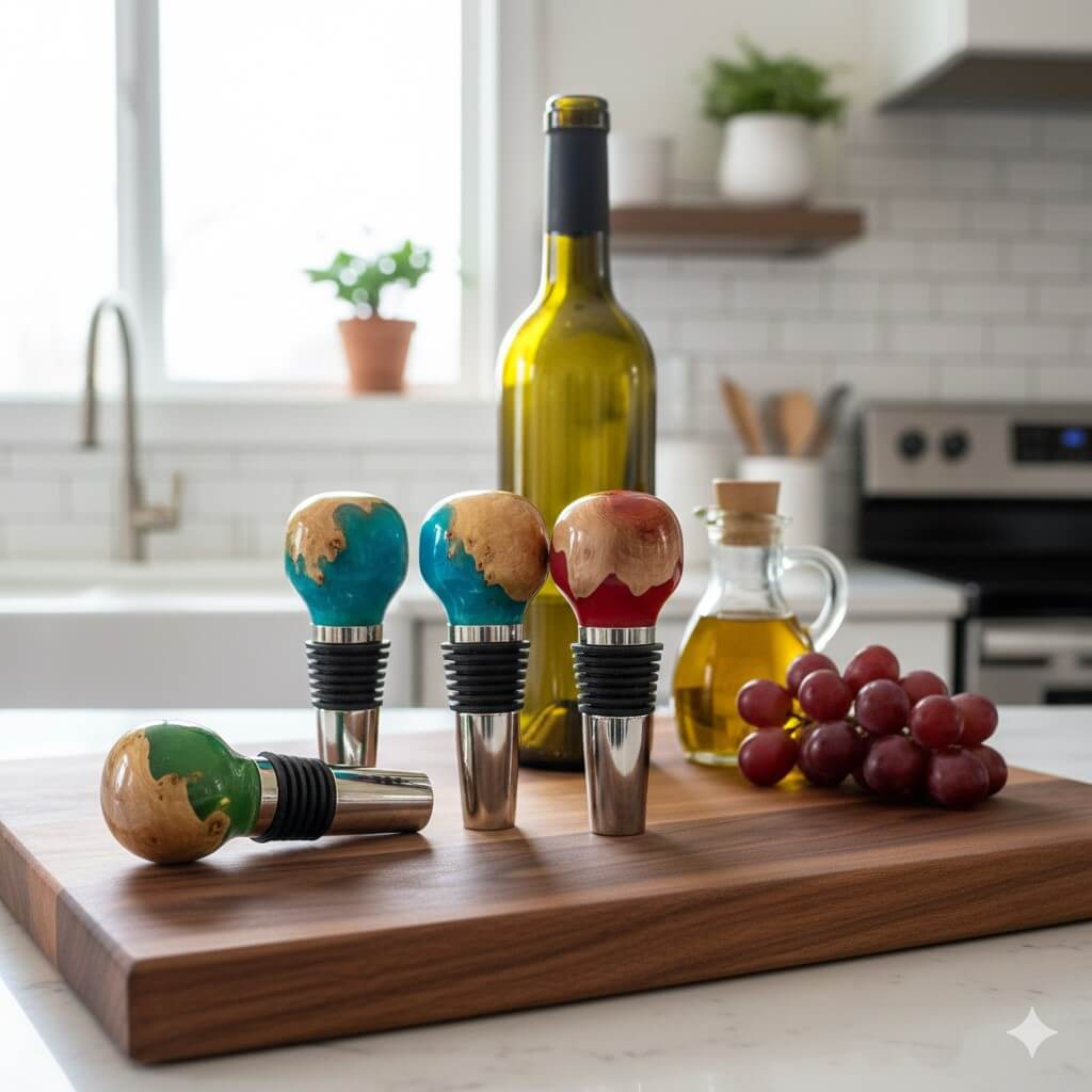 Luxury Handmade Burr Wood & Resin Wine Stopper | Unique Wine Gift