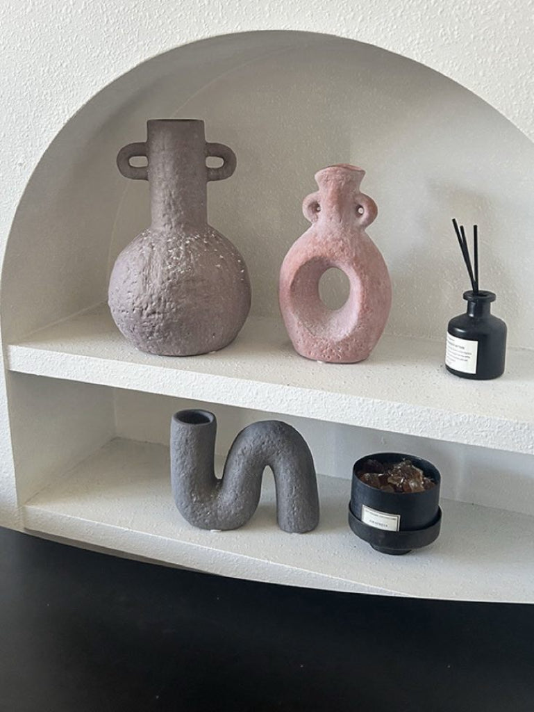 Handmade Wabi Sabi Abstract Pottery Vase, Crude Rustic Decorative Flower Vessel-2