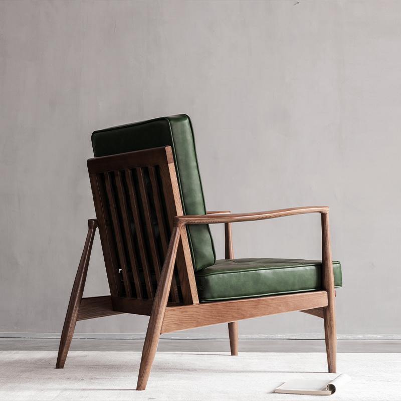 Classic C02 Armchair, Green Leather &amp; Wood