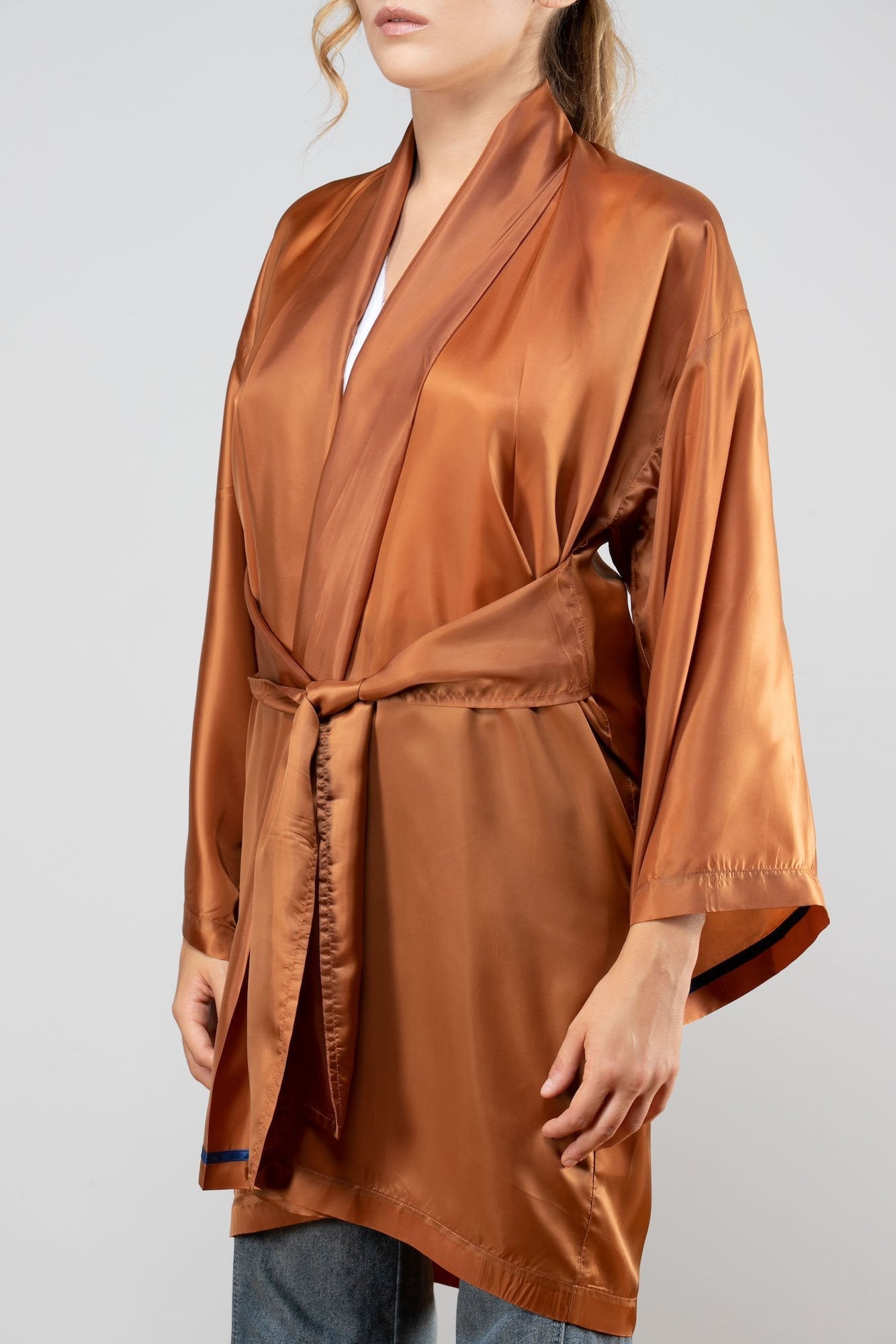 Oversized Kimono Gown with Belt in Fluid Cupro
