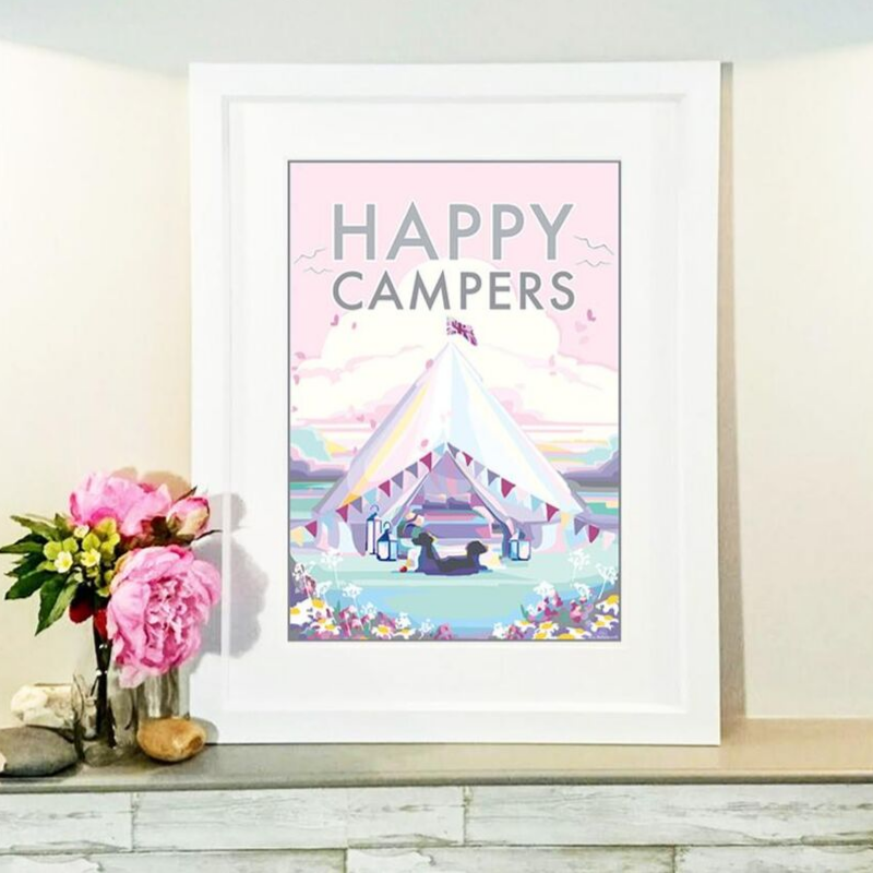 Happy Campers Vintage Travel Poster