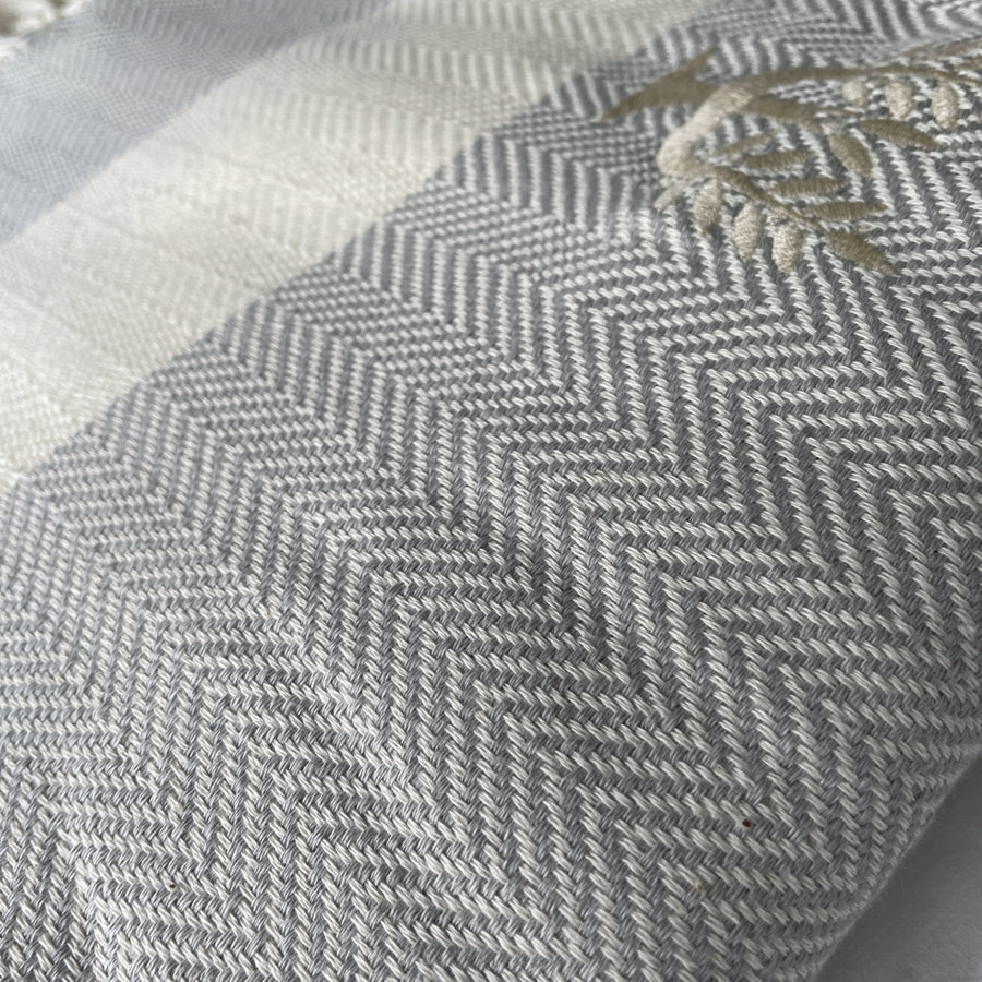 Luxury Harrington Bed Throw XL, premium oversized handloomed organic cotton blanket, soft grey herringbone design, king size 200x240cm by Wildash London at brixbailey.com