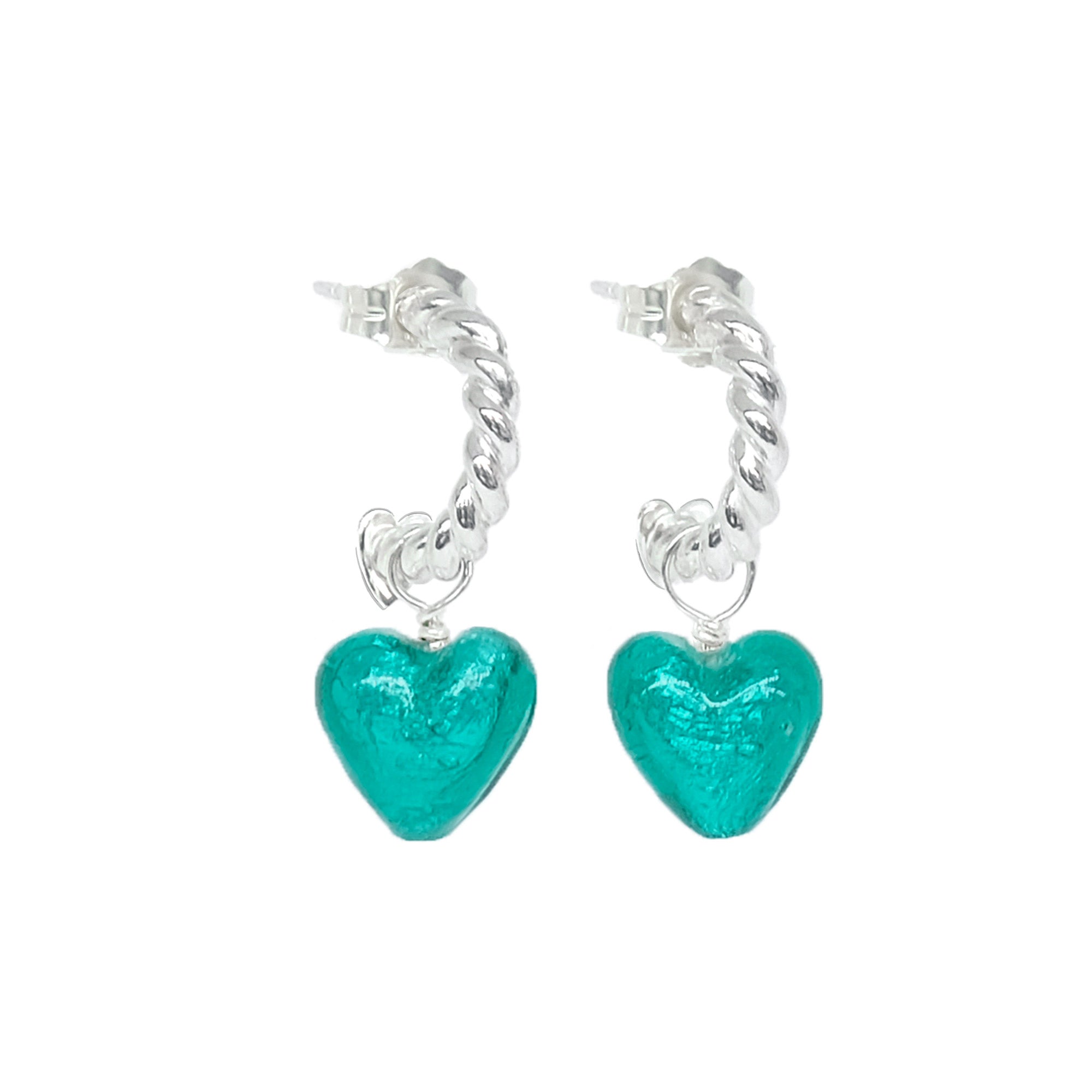 Luxury heart charm hoops, sterling silver twisted vintage-style earrings with interchangeable charms, Love Mi Amore design by Lezzeri at brixbailey.com