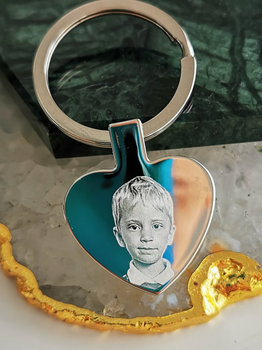 Personalised Heart Photo Keyring – Double-Sided Stainless Steel Engraving