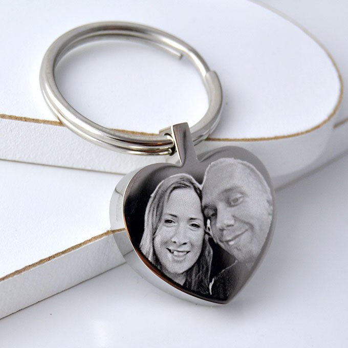 Personalised Heart Photo Keyring – Double-Sided Stainless Steel Engraving