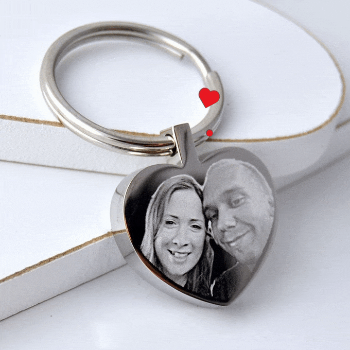 Personalised Heart Photo Keyring – Double-Sided Stainless Steel Engraving