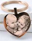 Personalised Rose Gold Heart Keyring – Double-Sided Photo Engraving