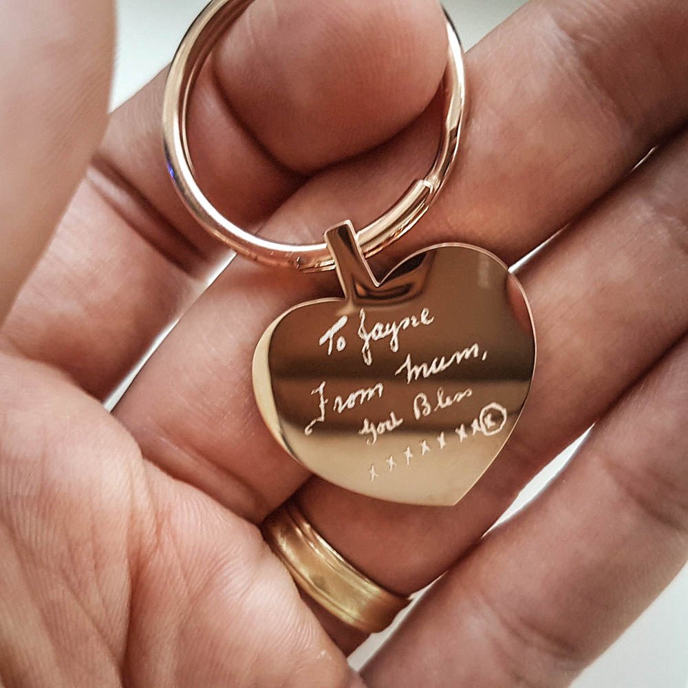 Personalised Rose Gold Heart Keyring – Double-Sided Photo Engraving