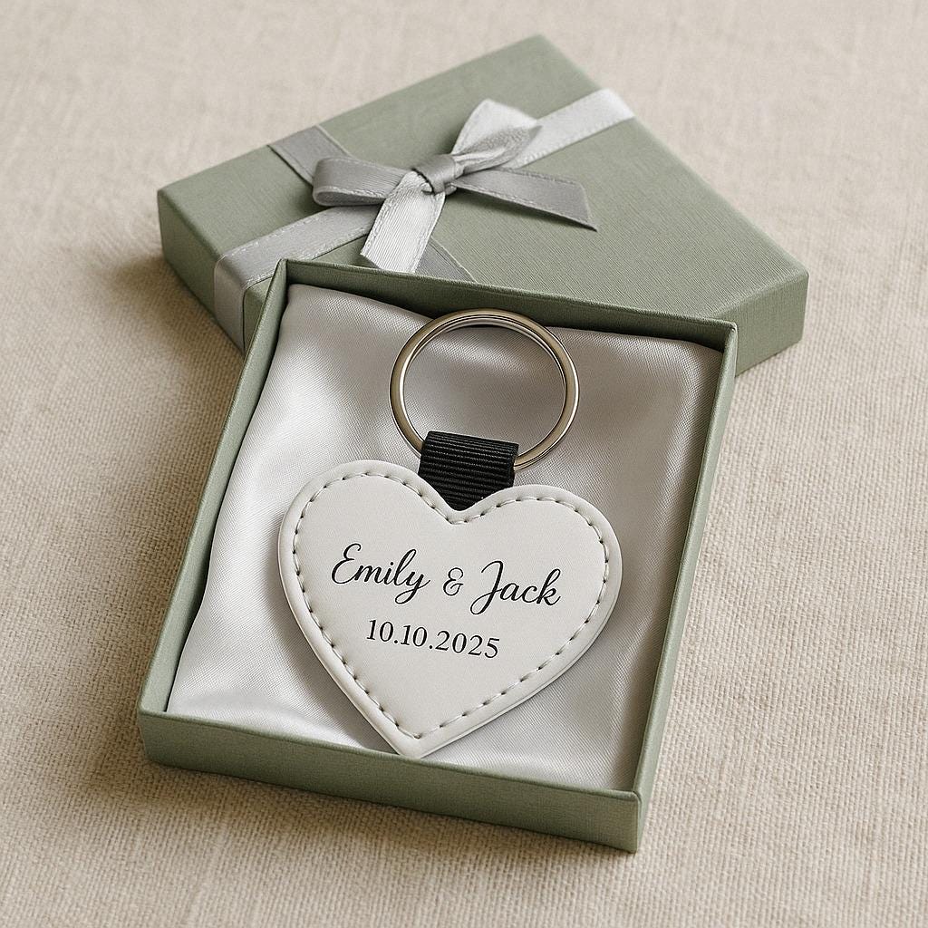 Heart Photo Keyring – Custom Wedding Favour Keepsake With Names &amp; Date