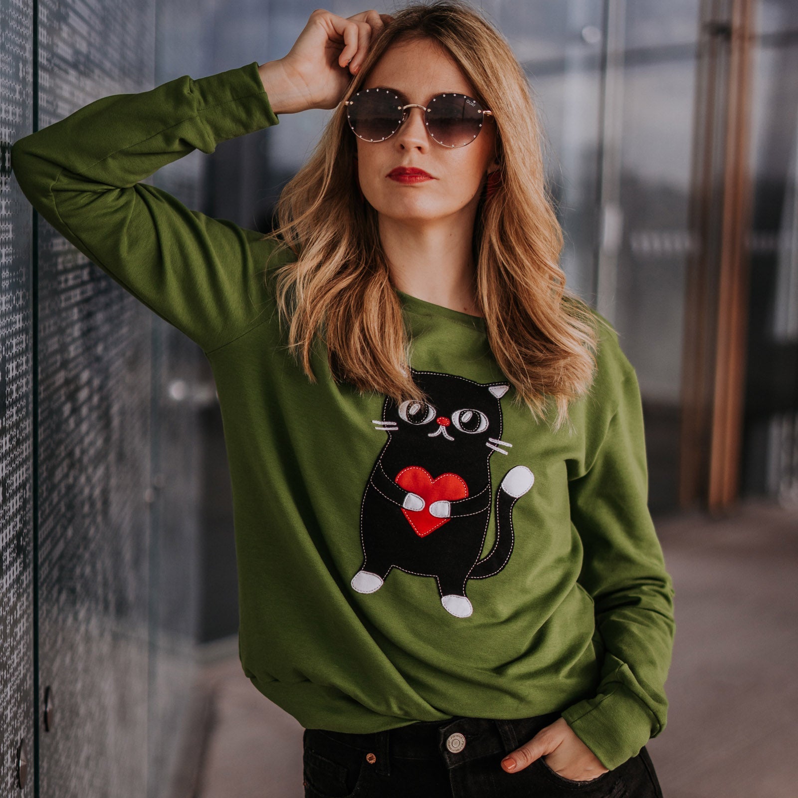 Heartful Cat Sweatshirt for Women
