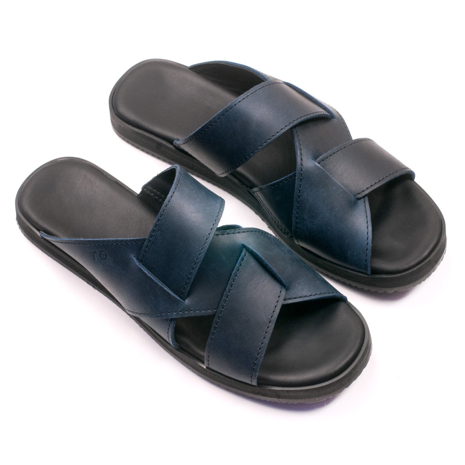 Navy Sandals for Women with Leather Finish