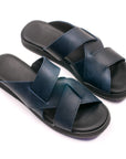 Navy Sandals for Women with Leather Finish