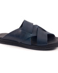 Navy Sandals for Women with Leather Finish