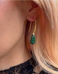 Polished Malachite Stone Drop Earrings in Gold