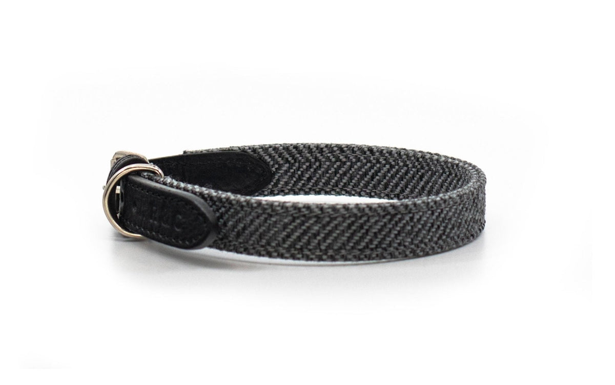 THE BALMORAL | LUXURY GREY HERRINGBONE &amp; LEATHER DOG COLLAR