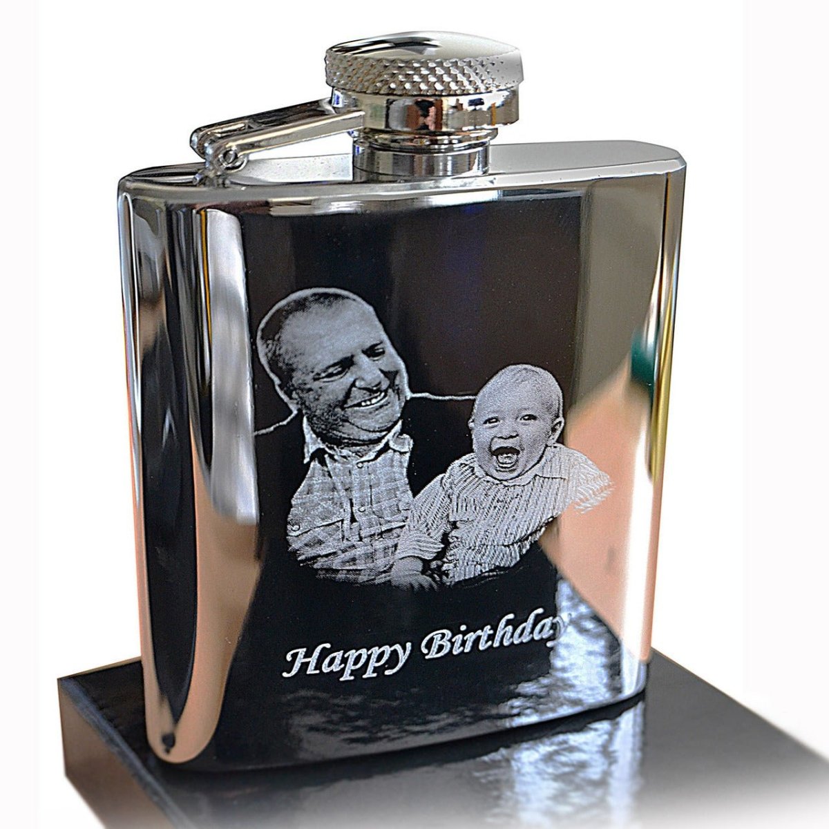 Personalised Engraved Hip Flask – Photo &amp; Text Stainless Steel Gift