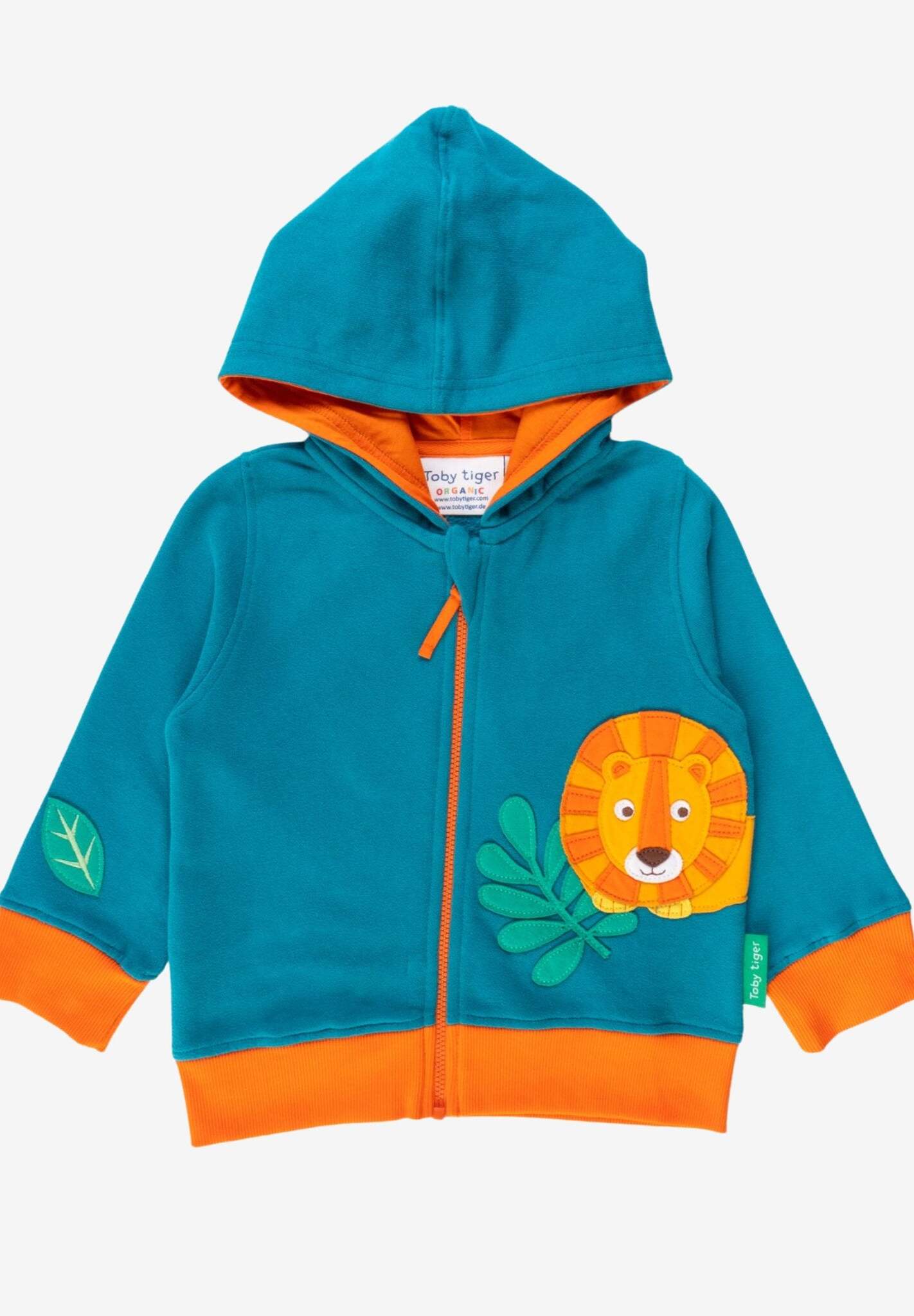 Premium Green Lion Applique Hoodie for Kids, GOTS Certified Organic Cotton, Sustainable Toby Tiger Collection, Stylish and Comfortable by Toby Tiger at brixbailey.com