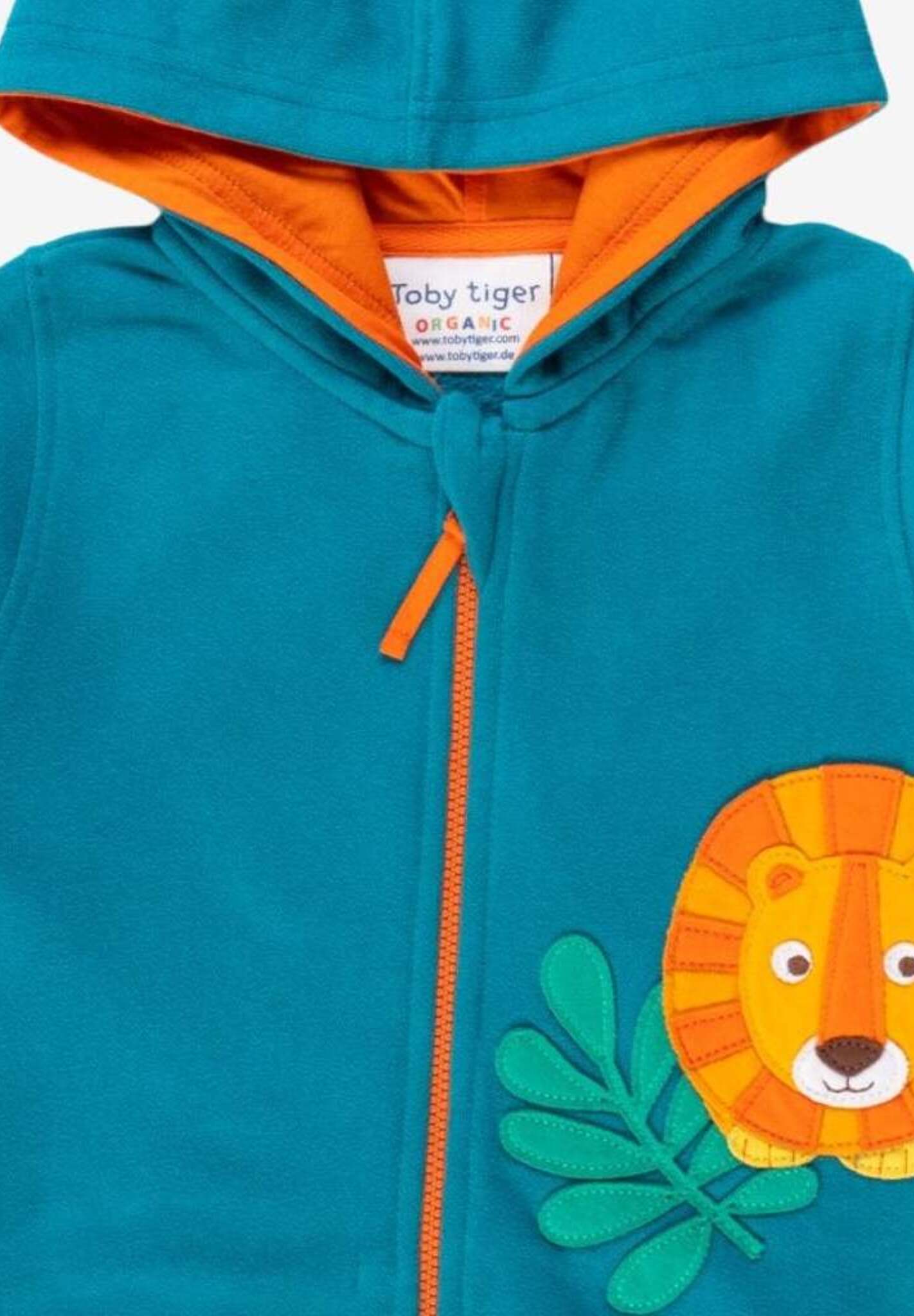 Premium Green Lion Applique Hoodie for Kids, 100% GOTS Organic Cotton, Sustainable Toby Tiger Collection, Soft and Stylish by Toby Tiger at brixbailey.com