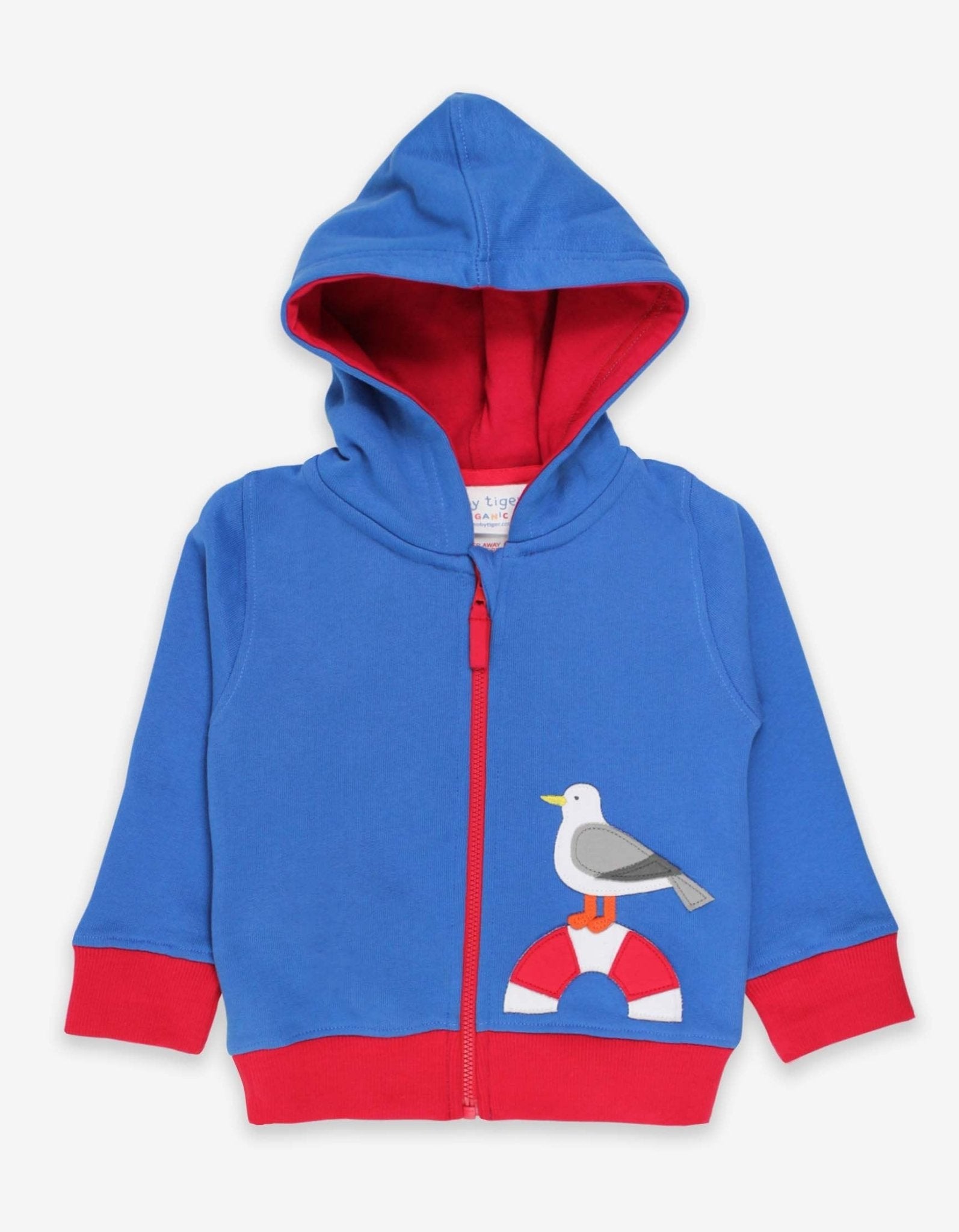 Maritime Vibes Hoodie in Navy Blue with Seagull Applique and Contrast Cuffs, Premium Organic Cotton Jersey for Comfort by Toby Tiger at brixbailey.com