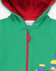 Premium green hoodie with train applique, soft organic cotton, Toby Tiger design, cozy jersey lining, GOTS certified by Toby Tiger at brixbailey.com