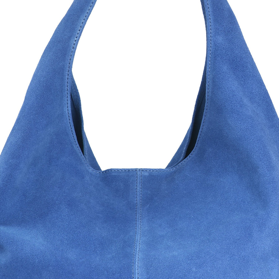 Cornflower Blue Suede Leather Hobo Boho Shoulder Bag Brix and Bailey Ethical Handbag Brand