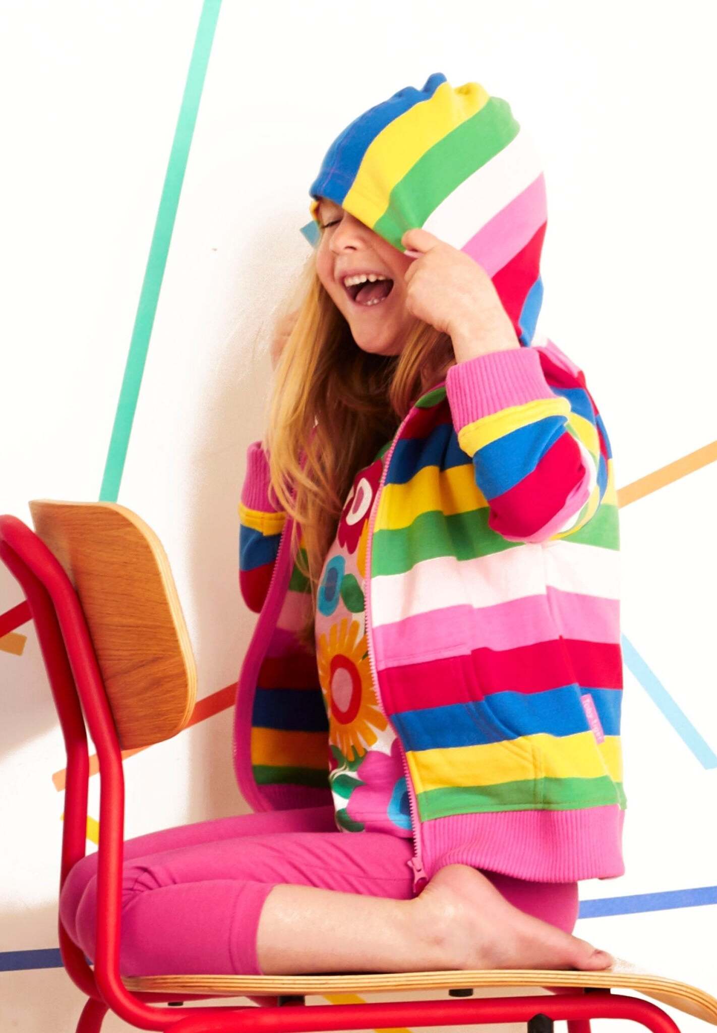 Colorful Block Stripes Hoodie for Kids - 100% Organic Cotton, Warm and Cozy, Stylish Pink Striped Design by Toby Tiger at brixbailey.com