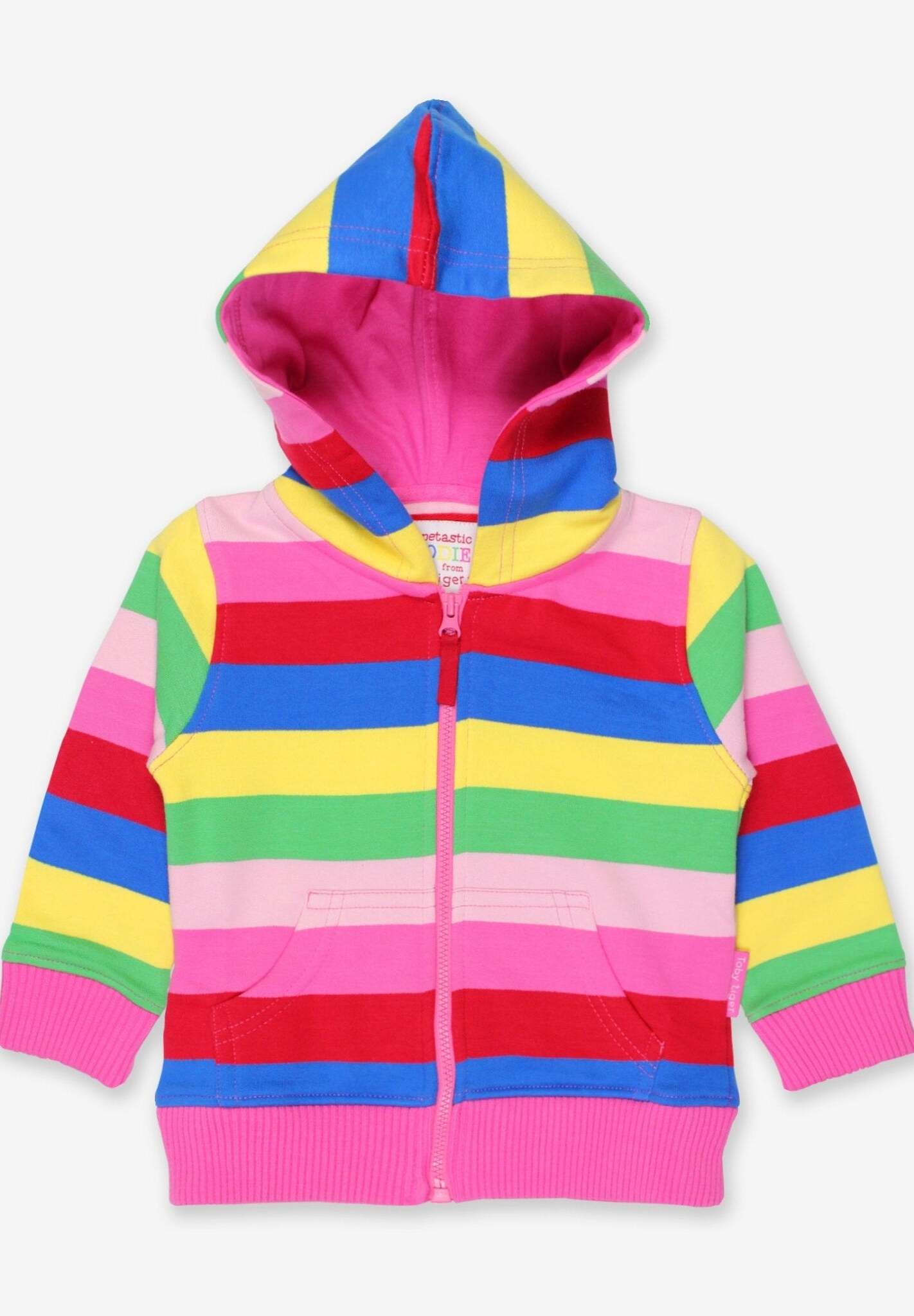 Colorful Block Stripes Hoodie in Pink, 100% Certified Organic Cotton, Warm and Cozy for Kids, Stylish and Trendy by Toby Tiger at brixbailey.com