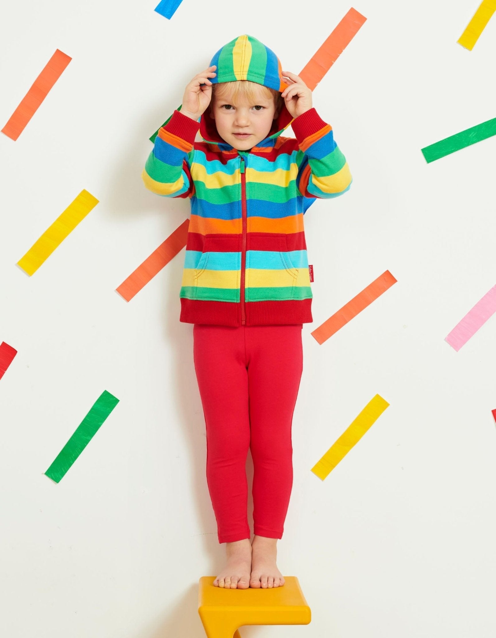 Trendy Striped Kids Hoodie in 100% Organic Cotton with Cozy Lining and Classic Toby Tiger Print by Toby Tiger at brixbailey.com