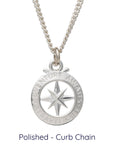 Travel Safe Outline Compass Small St Christopher Silver Necklace