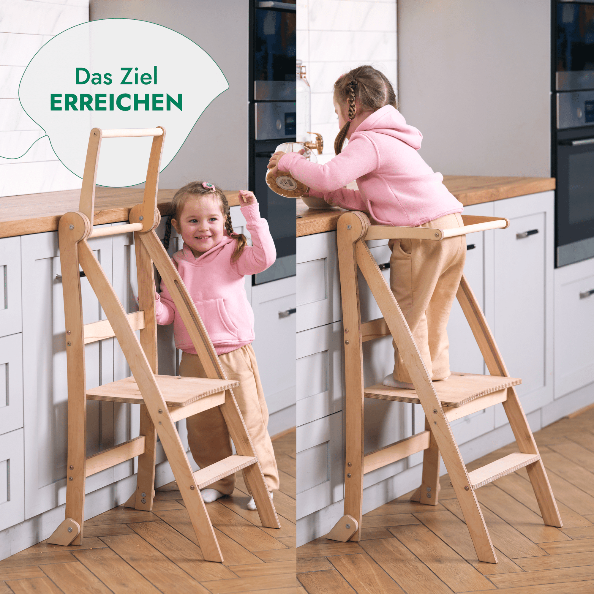 Holz Lernleiter Montessori: Hocker für Kinder - Graphit-4