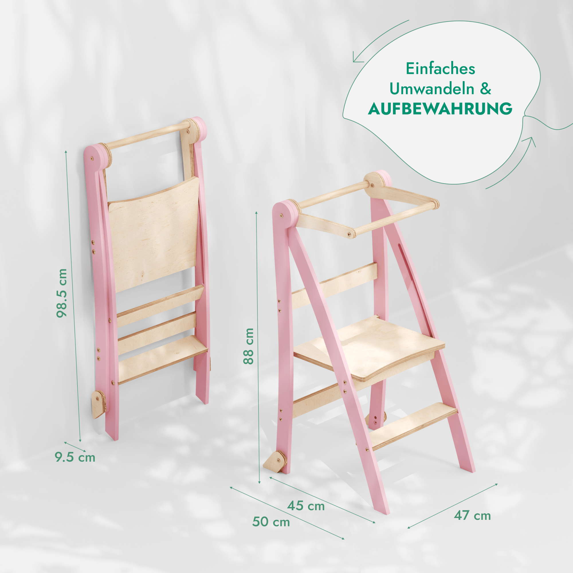 Holz Lernleiter Montessori: Multifunktionaler, klappbarer Lernturm für Kinder – Rosa-1