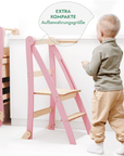Holz Lernleiter Montessori: Multifunktionaler, klappbarer Lernturm für Kinder – Rosa-3