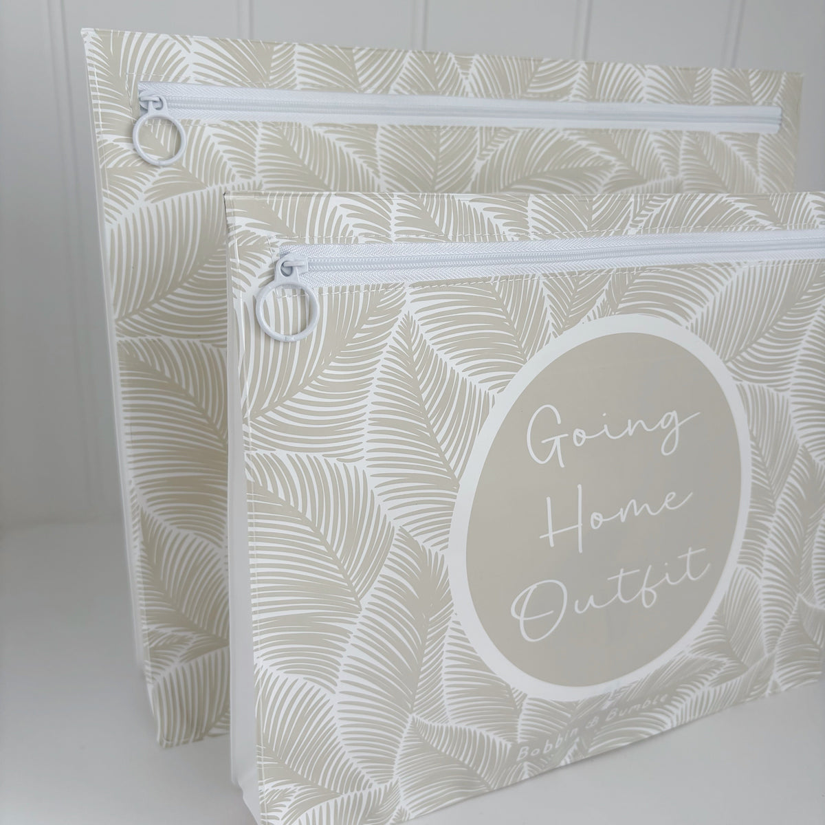 Hospital Bag Organiser Pouches - Unisex Beige Leaf Print