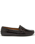 Women's Penny Driving Loafers, brown croc print patent leather