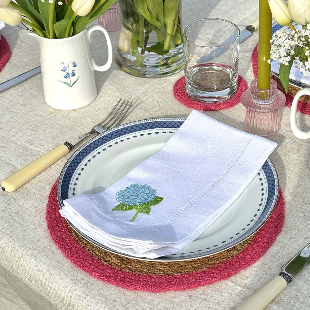 Embroidered Linen Napkins - Garden Flowers