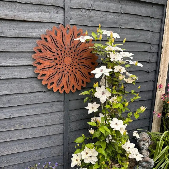 Large Rusty Metal Sunflower Garden Fence Decoration