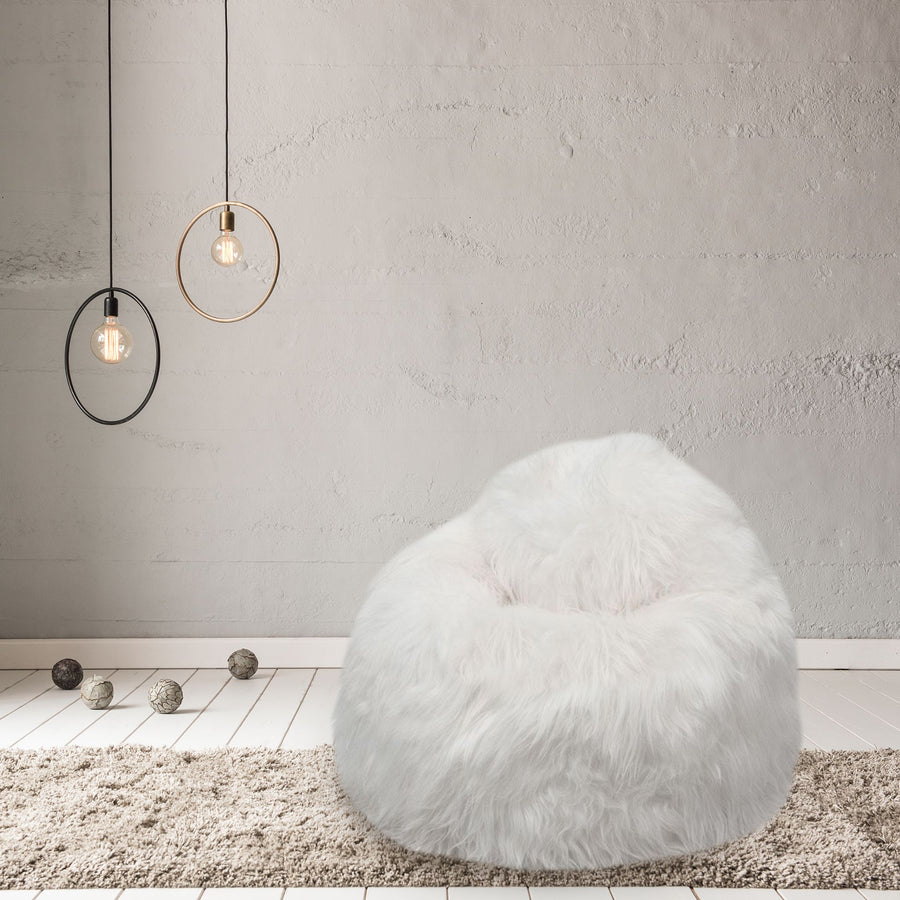 Icelandic Longhair Sheepskin Beanbag Chair Natural White | Adult Large