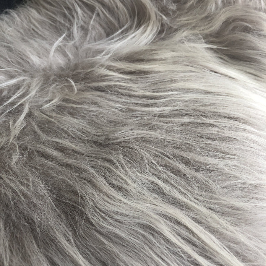 Luxury Icelandic longhair sheepskin throw in dove grey, premium ethically sourced free-range sheepskin rug, best-selling sustainable home decor by Wildash London at brixbailey.com