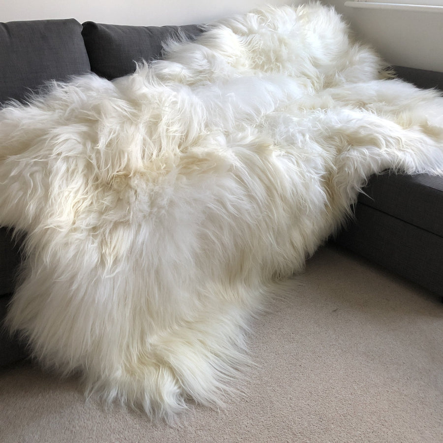 Luxury Icelandic sheepskin rug, 100% natural white long fur, handcrafted in various sizes, premium home decor by Wildash London at brixbailey.com