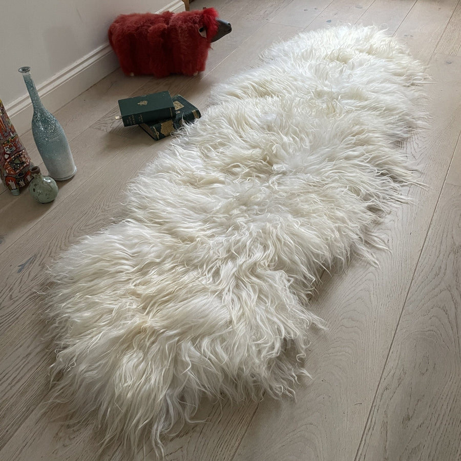 Luxury Icelandic sheepskin rug, 100% natural white long fur, handcrafted premium throw in sizes double, triple, quad, penta, sexto, octo by Wildash London at brixbailey.com