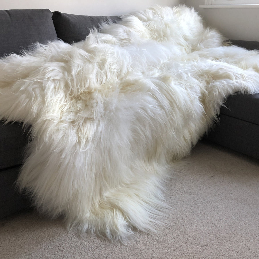 Luxury Icelandic sheepskin rug, 100% natural white long fur, handcrafted premium throw, available in all sizes double triple quad penta sexto octo by Wildash London at brixbailey.com
